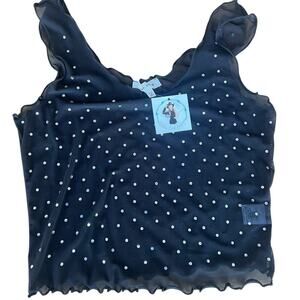 Boutique sheer stretch camisole black with faux diamonds, Women's L